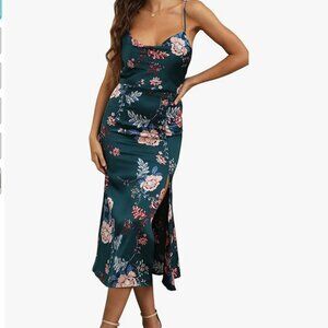 Satin floral midi